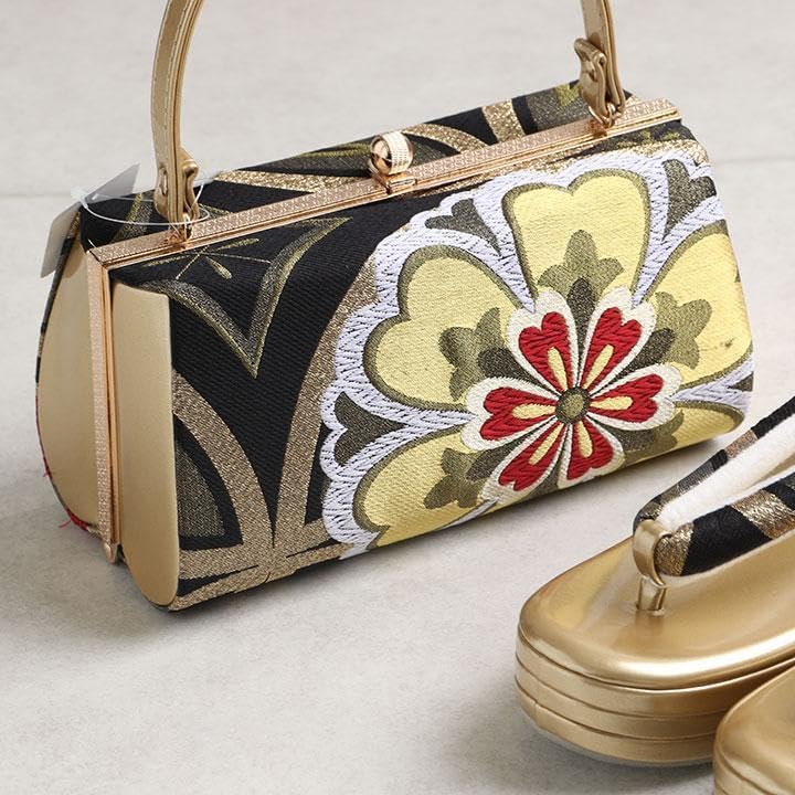 【新品】草履バッグセット モダン古典柄 帯地 　厚底草履　24cm　03090 草履バッグセット モダン古典柄 帯地 厚底草履 24cm 03090 草履バッグ